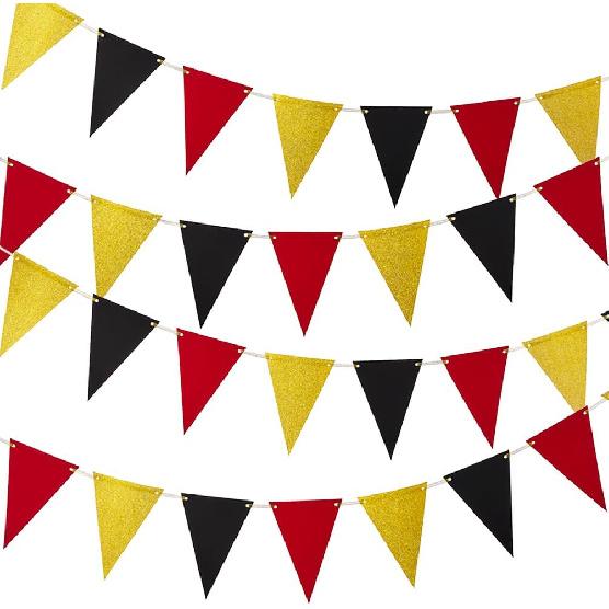 MOWO Gold Black Pennant Banner Paper Bunting Hanging Decoration for Birthday Graduation Retirement New Year's Party, Pack of 30 Counts Pennant, 20