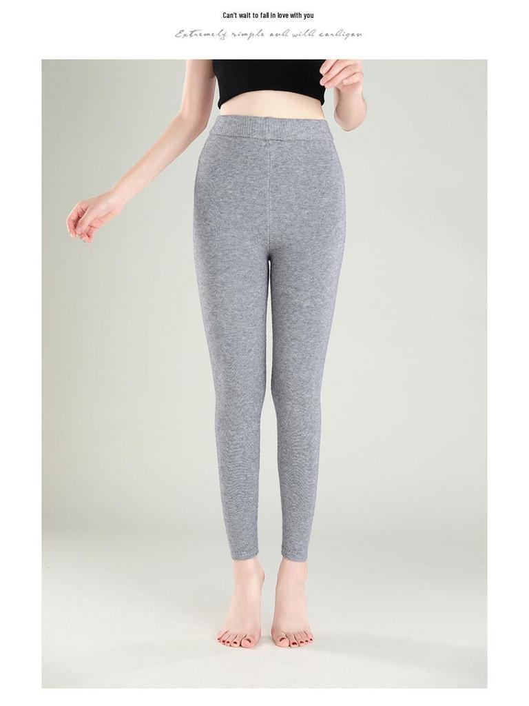 Women's Seamless Knit Leggings: Warm, Non-Wool, Thick, Four-Way Stretch Pants for Autumn and Winter.