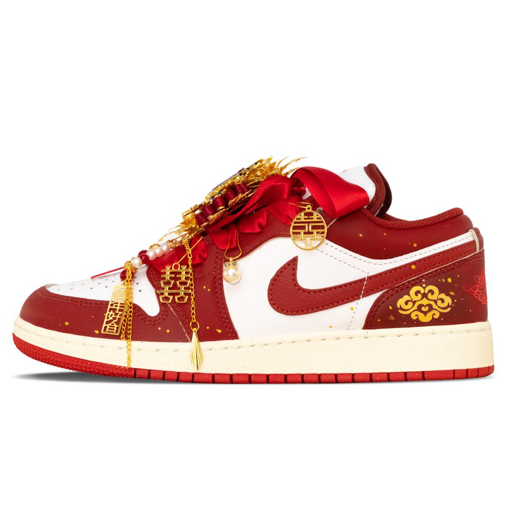 Jordan Air Jordan 1 Slip Resistant Abrasion Resistant Low Top Vintage Basketball Shoes Women's Red White FJ3465-160(Team1302-)