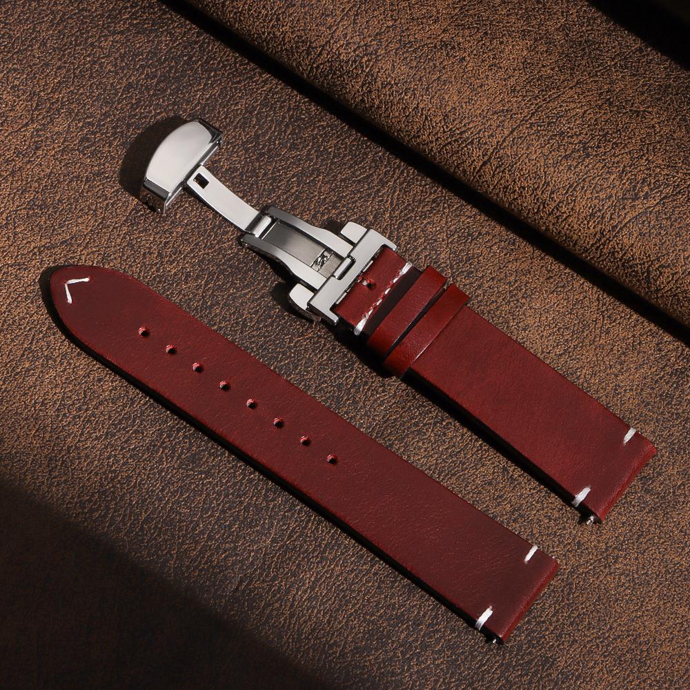 Premium Cowhide Watch Band Butterfly Buckle Stitching Calfskin Strap for Omega Wristband 18/19/20/21/22/24mm Bracelet for Seiko