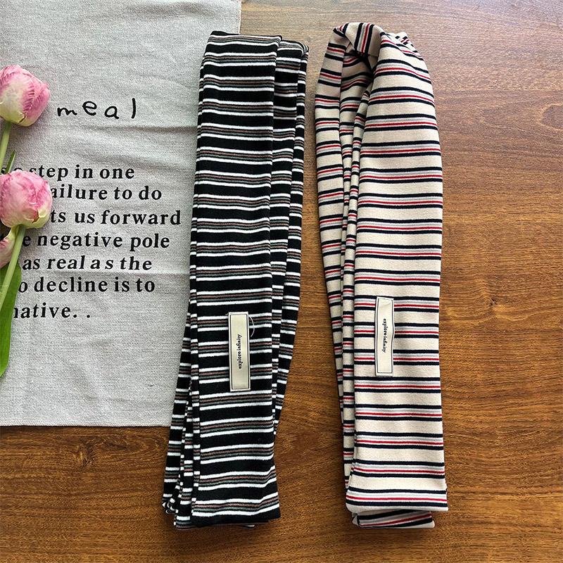 Vintage Sweet And Cool Girl Thin Scarf Y2k Millennium Niche Fashion Versatile Decoration Striped Knitted Cotton Narrow Neck