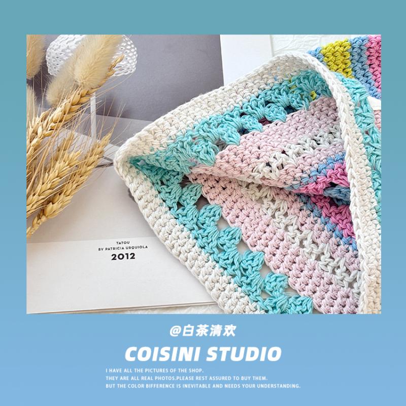 Japanese Retro Contrasting Color Rainbow Striped Knitted Basin Caps Women Spring Autumn Casual Versatile Sweet Cute Bucket Hats