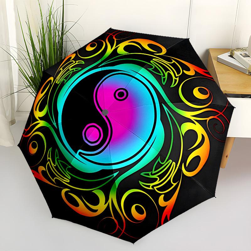1pc Yin Yang Symbol Fashionable Automatic Opening/Closing Folding Umbrella with 8 Iron Bones, Plastic Handle yy251015013