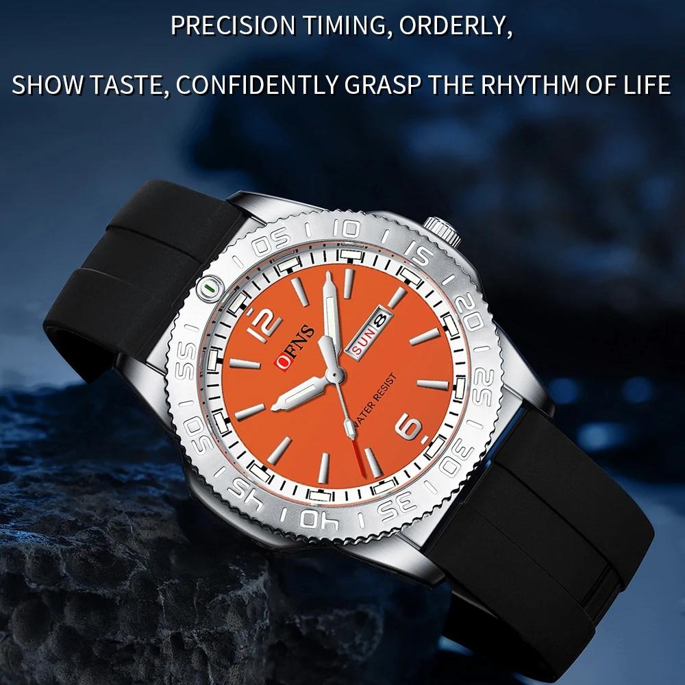 OFNS New Fashion Color Dial Men's Quartz Watch Outdoors Casual Waterproof Clock Silicone Sports Business Dress Men Watch