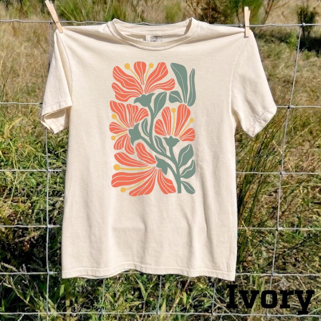 Mid Century Modern Floral Shirt, Retro Abstract Botanical Tee, Boho Aesthetic Flower Top, 60s Scandi Art Apparel, Earthy Nature Gift