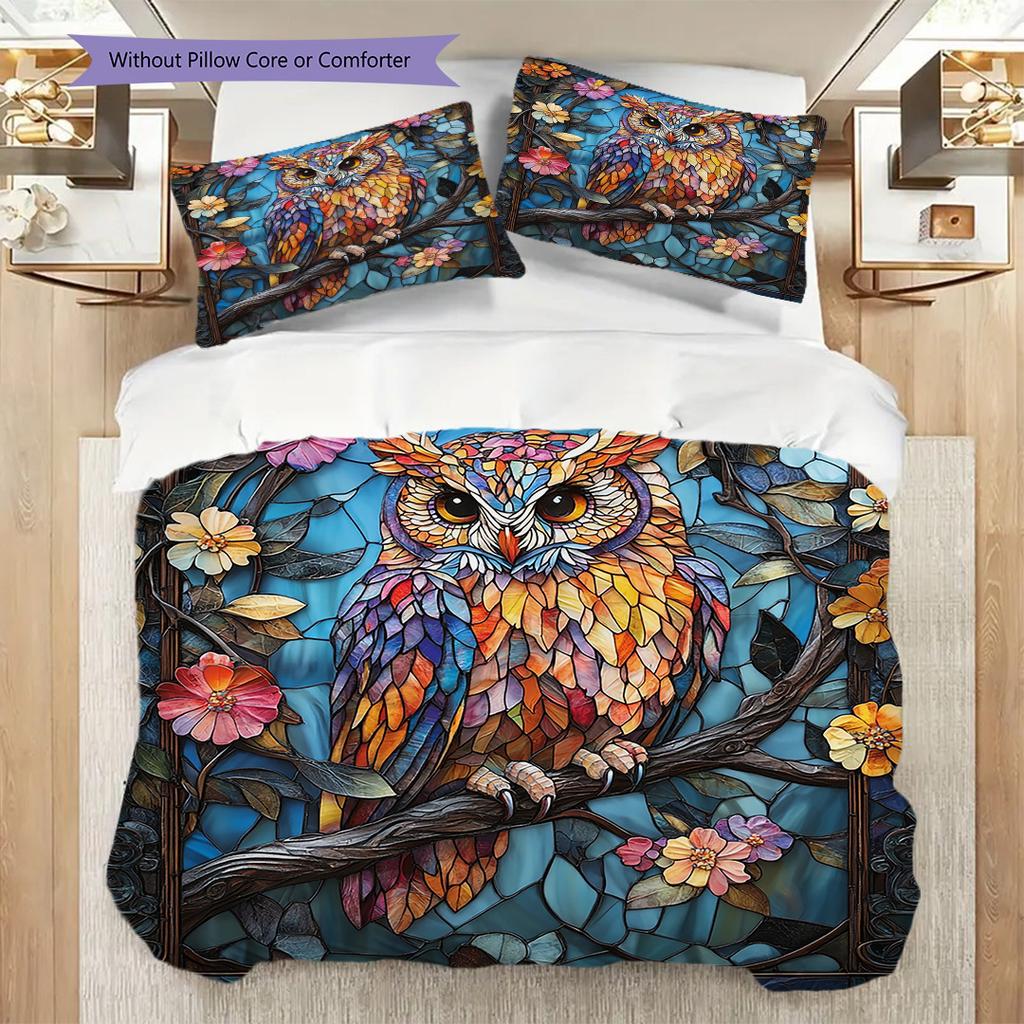 Eulenmuster Bettwäsche Steppdecke Set Bettbezug Kissenbezug Heimdekoration Geburtstagsgeschenk (1 Bettbezug + 2 Kissenbezüge, ohne Füllung)