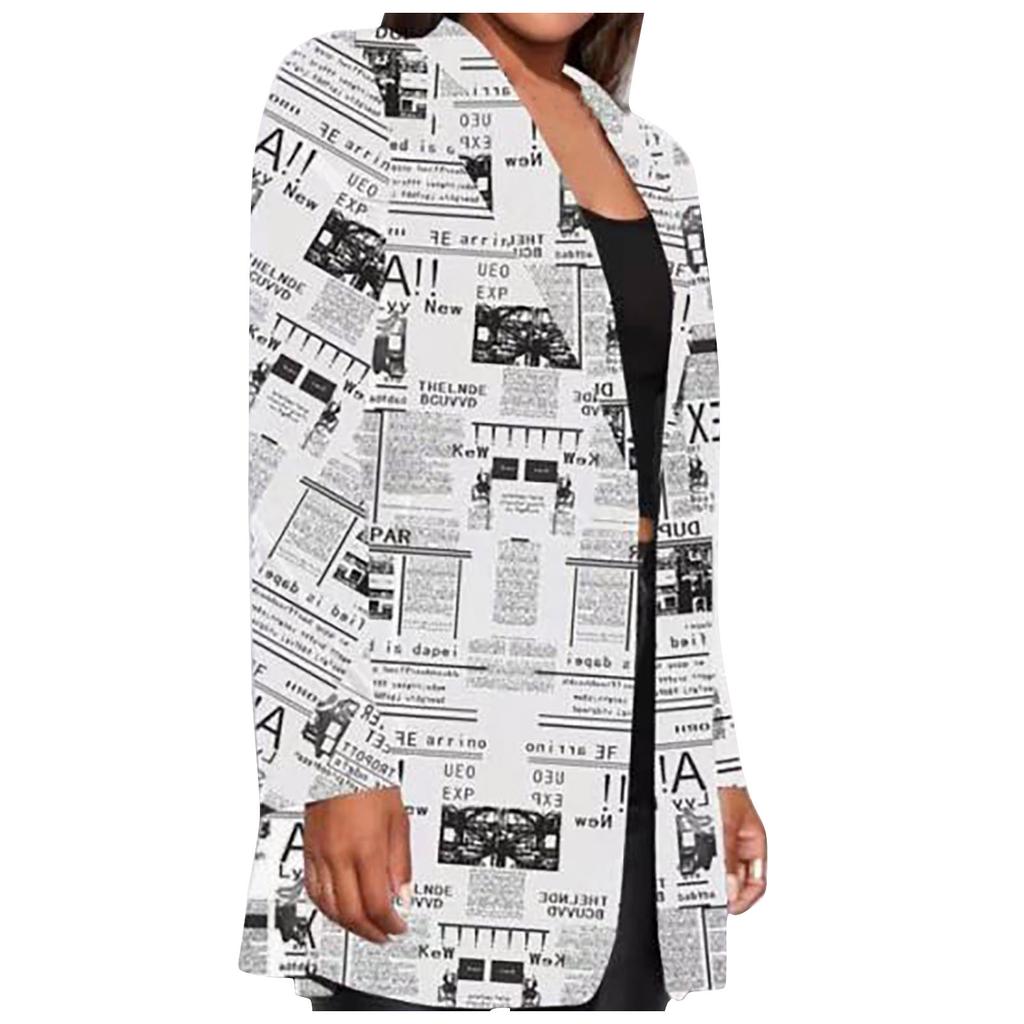 Women's Fashion  And Winter Newspaper Does Not Locate Printed Small Suit Jacket