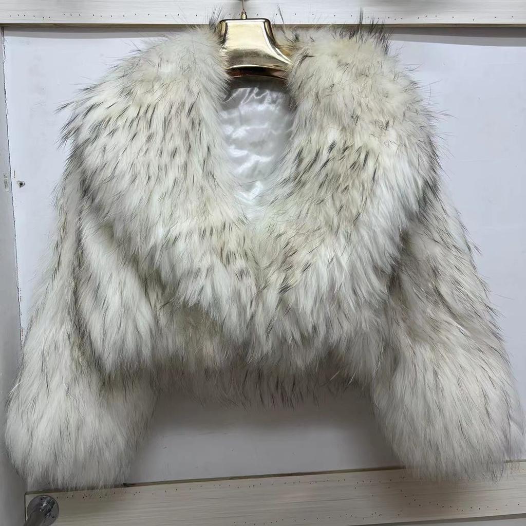 Real Raccoon Fur Coat Quilted Braided Large Lapel Fur Coat High Waist Short Style Youthful Temperament Winter Top