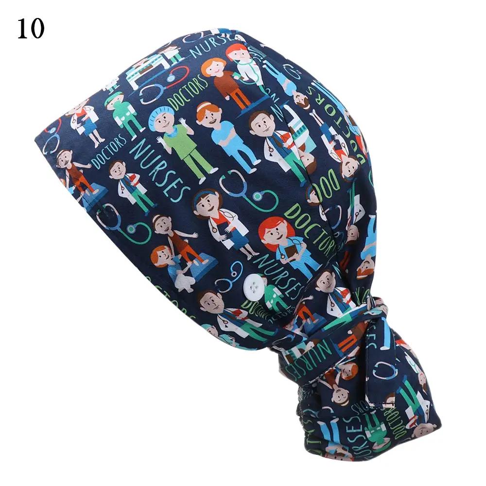 1PC Working Cap with Button Long Hair Adjustable Working Hat Ponytail Holder Tie Back Hats for Women & Men Unisex Scrub Cap