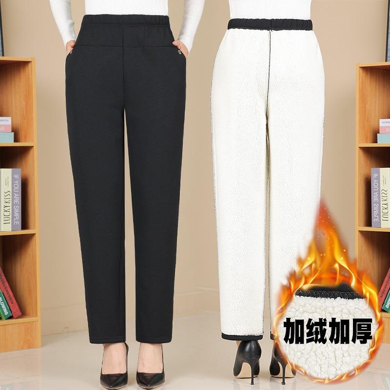 Medium and Elderly Women's Pants Winter Velvet Thickened Cotton Pants Loose Mother Lamb Wool Pants Grandma Thermal Pants Outer Wear