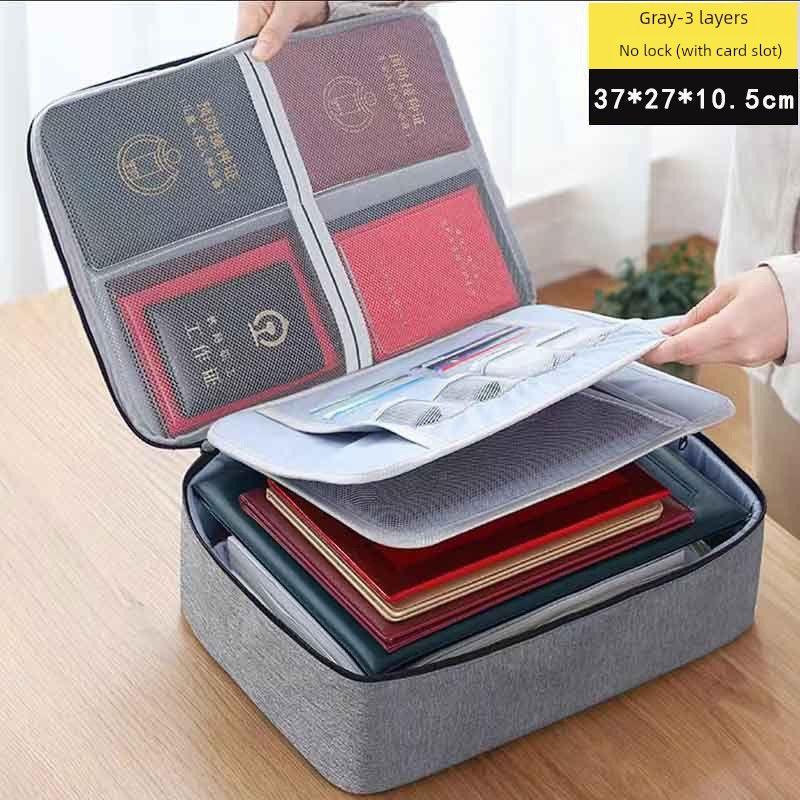 

Document Bag, Simple Household File Storage Bag, Multi-Layer Oxford Cloth Card Holder, Large Capacity Handbag Three Layers Without Lock-Grey (Grey)