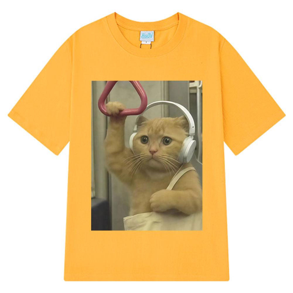 Subway Cat Meme  Funny Kitty Print T-shirt Men Women Fashion Clothing T-shirts Short-sleeved Loose Harajuku Oversized T-shirts