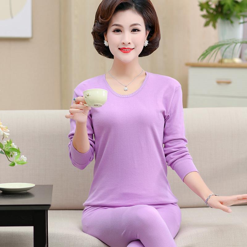 Women's Pure Cotton Thermal Underwear Set for Middle-Aged and Elderly - Thin, Large Size Autumn Attire
