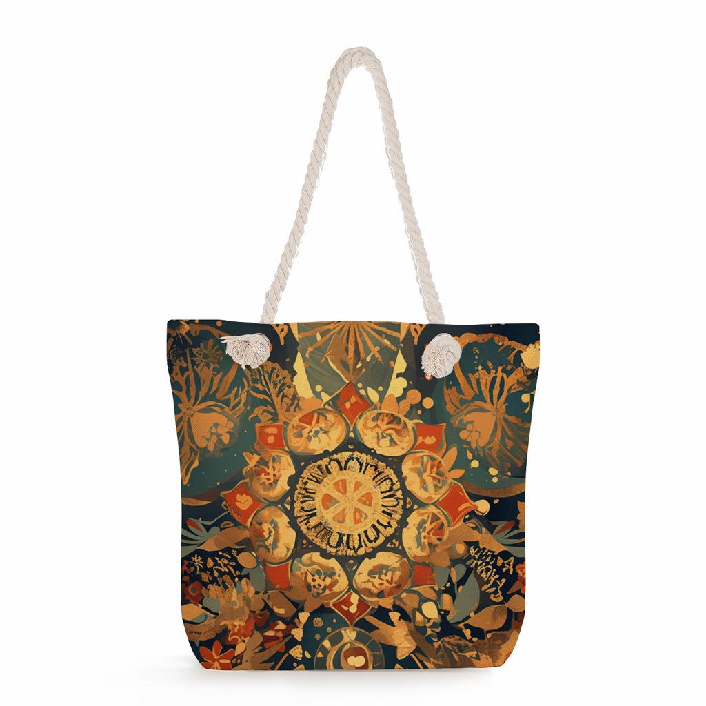 Multifunctional Mandala Printed Thick Rope Shoulder Beach Bag Casual Large Capacity Handbag 7595