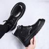 Short Boots High Top British Martin Boots Big Head Medium Top Leather Shoes Pure Black Locomotive