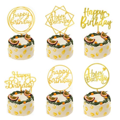 

Set of 12 Gold Birthday Cake Toppers, Cake Decorations, Happy Birthday Cake Insert Cards, Birthday Decorations