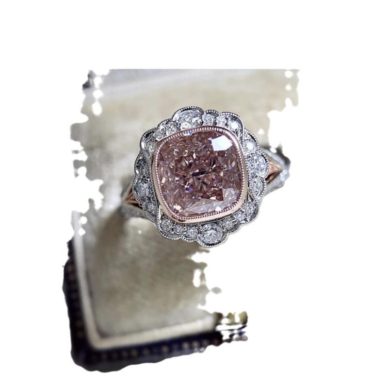 Luxury Silver Color Inlaid with White Pink Stone Rings Round Flower  Party Engagement Wedding Rings for Women Jewelry