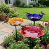 Handmade Metal Bird Bath Stake Weather Resistant Flower Shape Garden Bird Feeder Iron Art Vintage Style Bird Drinking Station