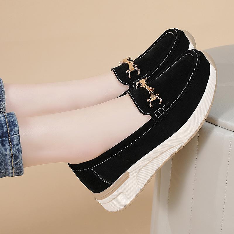 Women Wedge Chunky Shoes Platform Loafers Casual Thick Sole Elevator Slip on Black Shake Shoes Large Size
