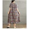 Summer New Retro Round Neck Flower Pocket Short Sleeve Dresses for Women