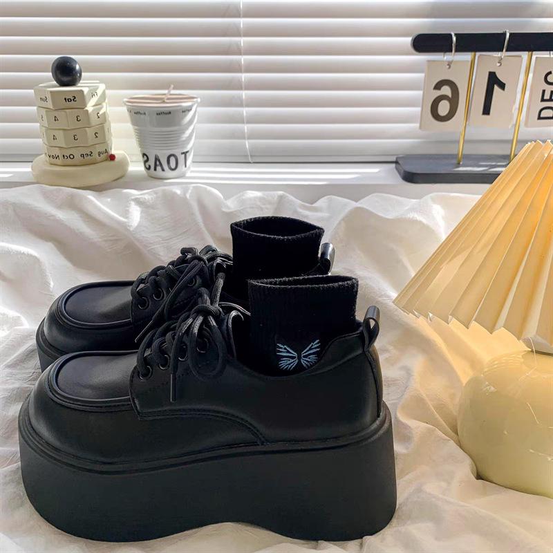 

Черные туфли Мэри Джейн на платформе из маленькой кожи для женской весны и осени, новый ретро-стиль, короткие туфли Le muffin 35