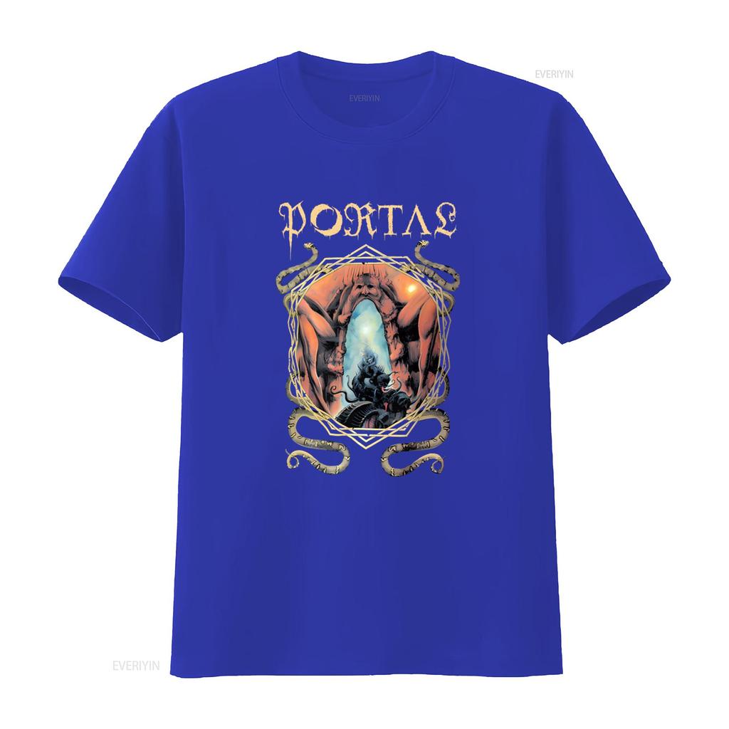 Portas Band Logo T Shirt Gothic Fantasy Design With Serpents And Mysterious Portal Vintage Breathable Casual Graphic
