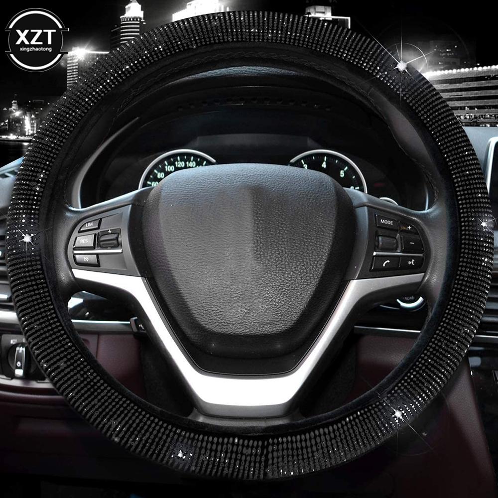 Capac universal pentru volan cu strasuri de 38 cm cu diamant de cristal strălucitor Protector de volan anti-alunecare respirabil