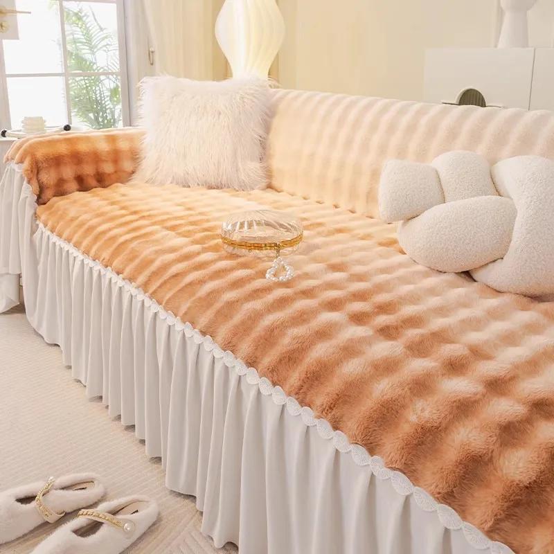 

Чехол на диван из кроличьего меха, ткань-полотенце с улучшенным ощущением, одеяло для дивана, осенне-зимнее плюшевое полотенце для дивана, новинка 2025 года, чехол на диван с полной защитой 180X130CM