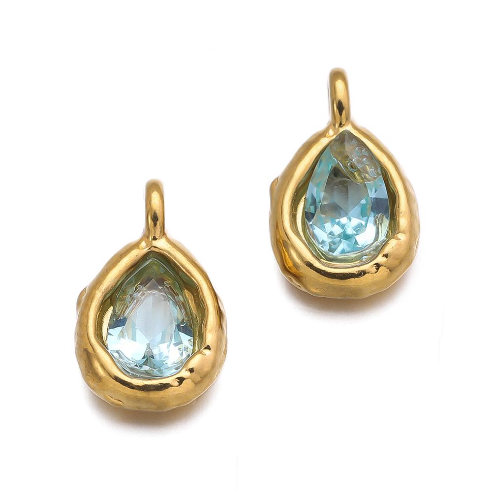 2Pcs Stainless Steel Teardrop Charms Inlaid Pendants with Crystals Gold-plated DIY Bracelet Earrings Jewelry Making Accessories
