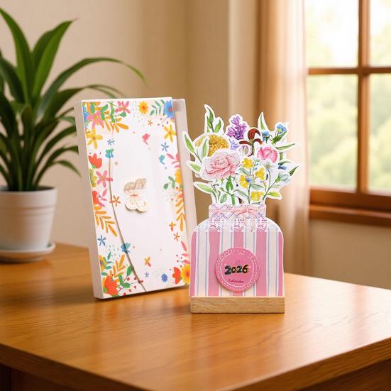 2025-2026 Small Desk Calendar 24 Months Floral Desktop Calendar Home Office Mini Standing Flip Decorative Flower Calendar
