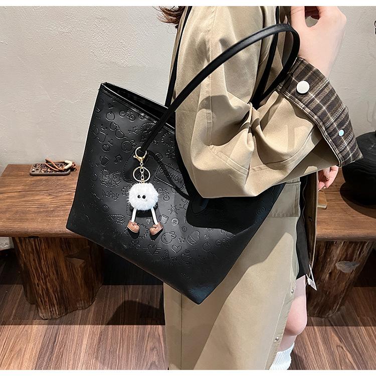 Textured Faux Leather Tote Bag for Women, Spacious Handheld Shoulder Handbag, Stylish Commute Work Bag with Zipper Closure KTB