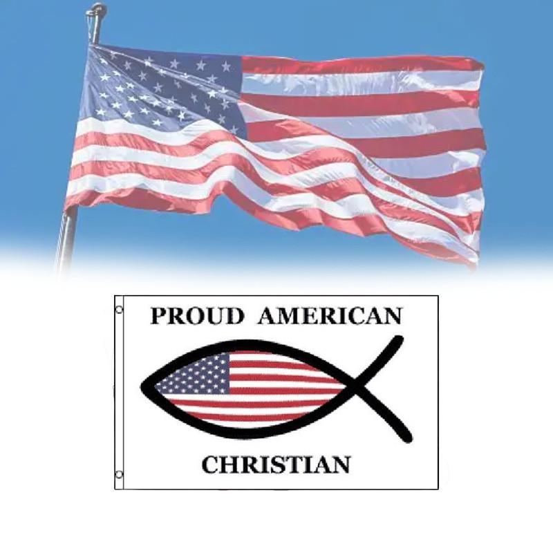American Proud Christian Flag 3x5 Ft Fish Flag Jesus Christ Religious Usa Symbol