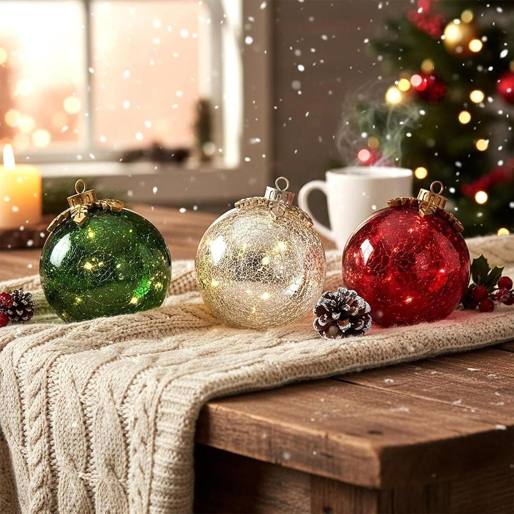 Tabletop Christmas Ornaments 3 Pieces Winter Decoration Tabletop Christmas LED Globes Ornaments For Living Room Dining Room