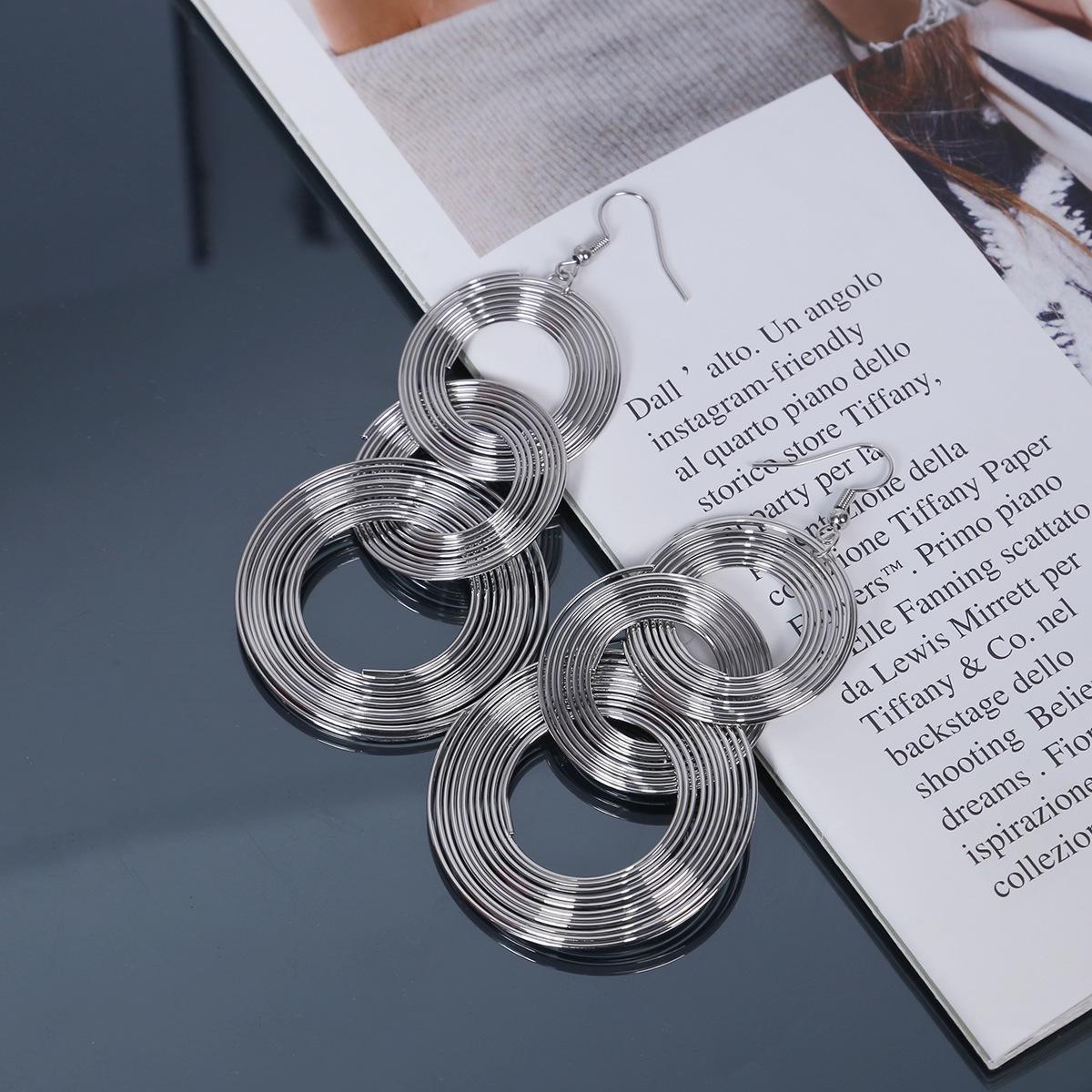 Exaggerated Geometric Circle Metal Pendant Stud Earrings for Women