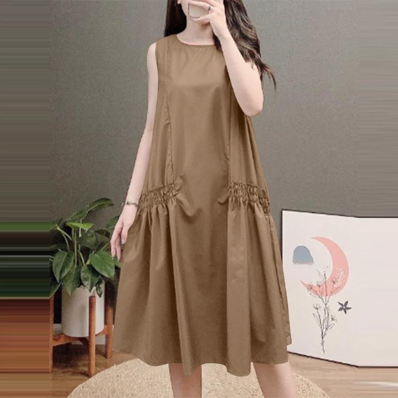 

ZANZEA Женское повседневное свободное длинное платье без рукавов с круглым вырезом 5XL коричневый