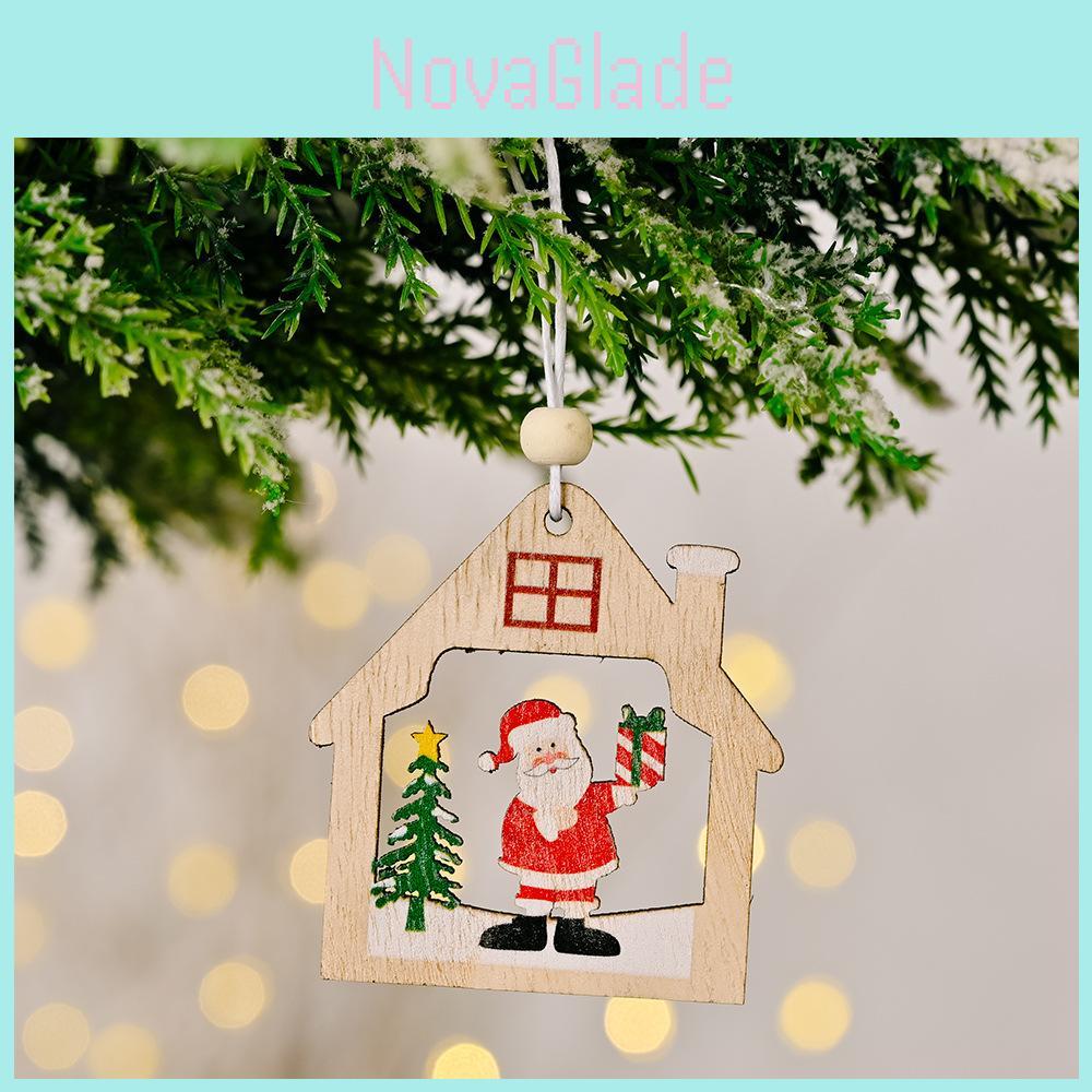 Festive Christmas Wooden Ornaments Set Of Twelve Including Santa And Snowflakes