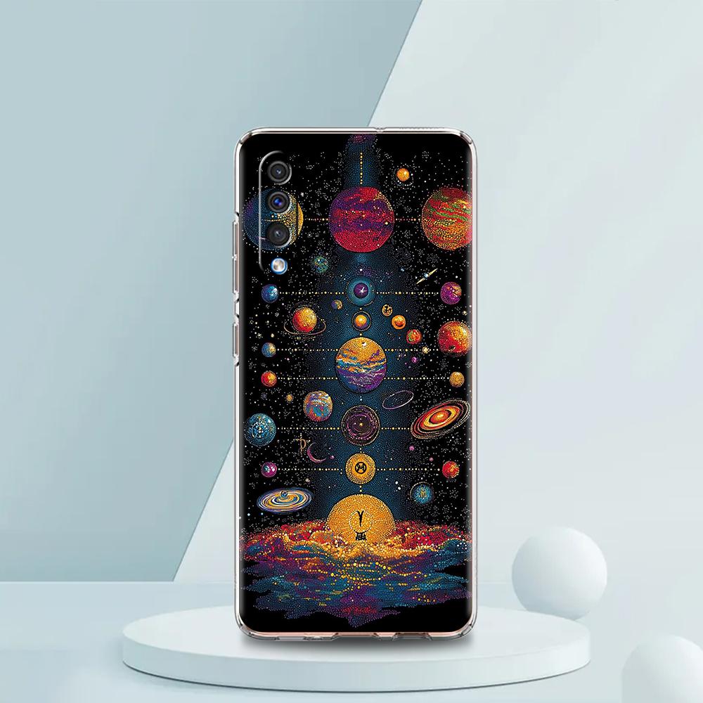 Transparent Phone Case for Samsung Galaxy A16 A14 A12 A22 A24 A42 A02 A03S A06 A20 A30 A40 Soft TPU Cover Sun Moon Stars Pattern