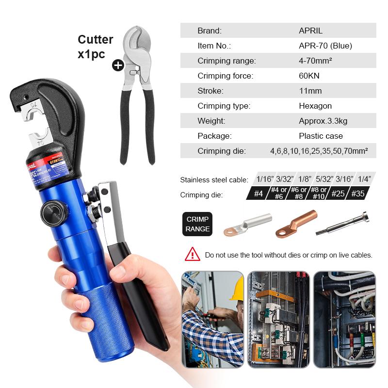 APRIL Hydraulic Crimping Tool YQK-70 Cable Lug Crimper Plier 4-70mm2 Compression Tool Pressure 5-6T Pressure