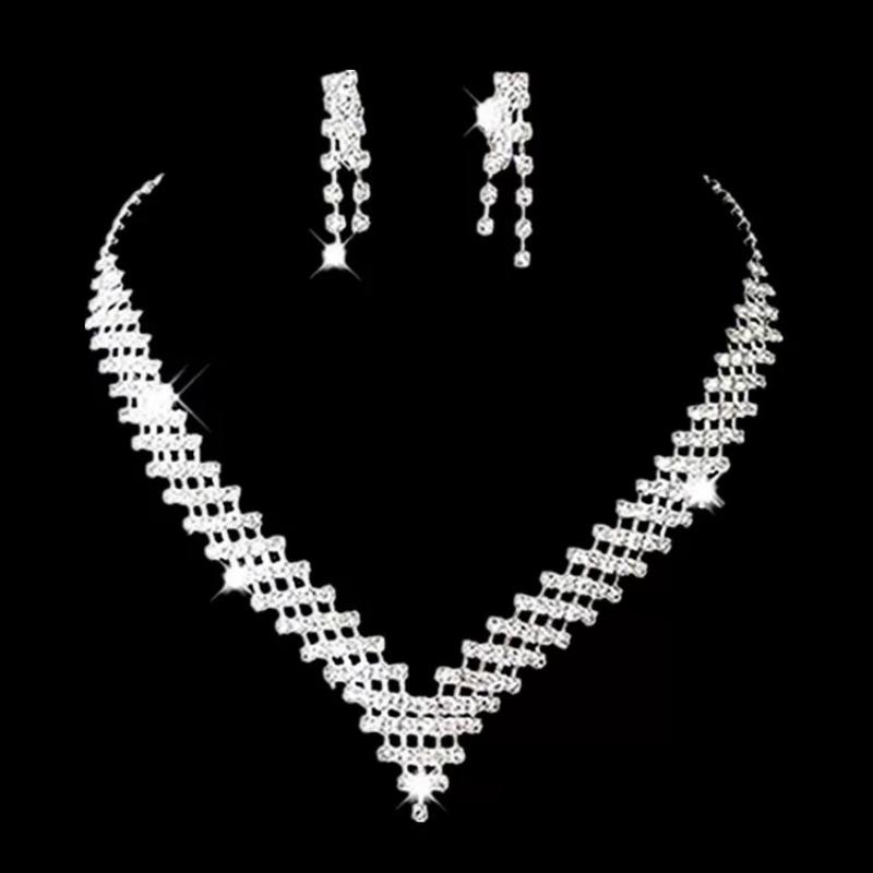 Fashion Simple Water Drop Crystal Rhinestone Necklace Earrings For Women Wedding Dress Accessories Light Luxury Jewelry Sets