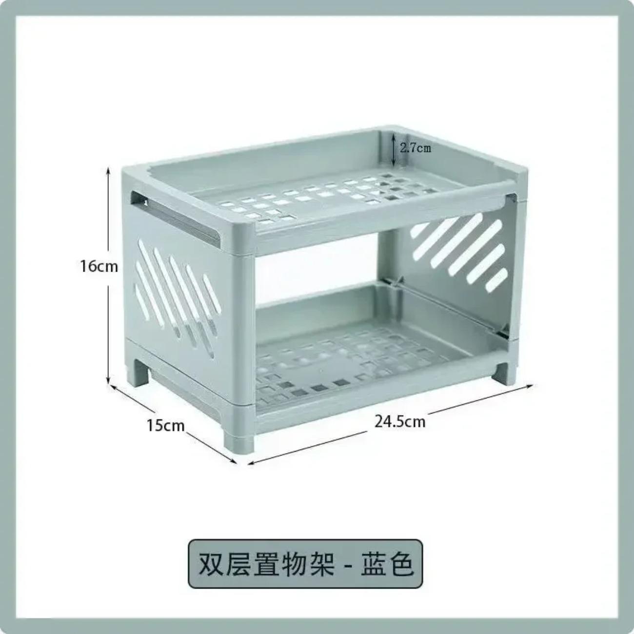 

Modern Double-Deck Desk Storage Rack – Open Frame Office Organizer for Stationery, Notebooks & Daily Sundries синій