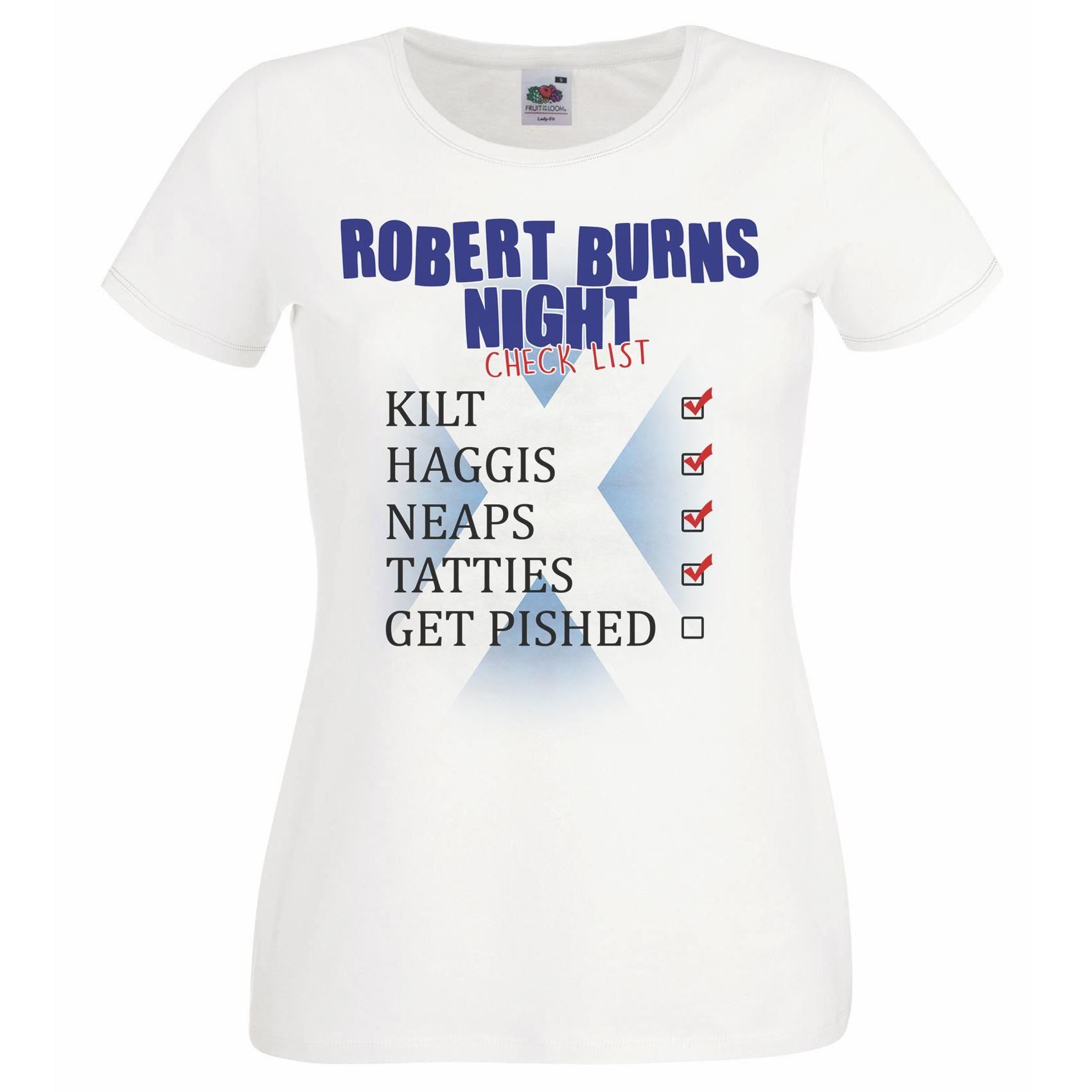 Ladies Fitted Robert Burns Night Check List Scottish Poet Holiday TShirt S