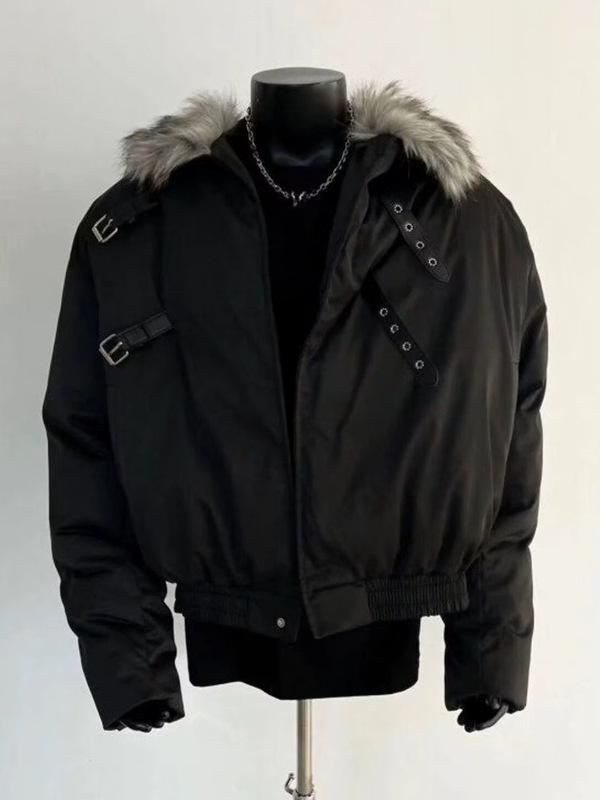 Men's Winter American Style Fur Collar Cotton Jacket - Short, Thick Golden Eagle Coat with Deconstructed Design