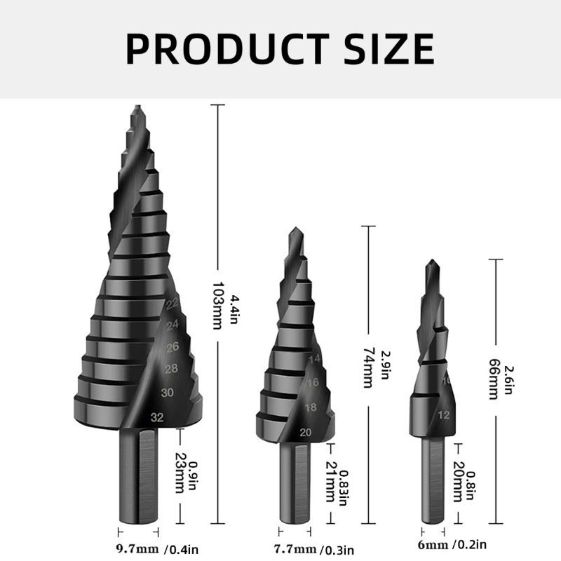 Spirals Grooved Peeling Drill with Round Shank, Sheet Metal Drill Bit, Step Drill for Metal, Taper Drill Diameter 4-32mm