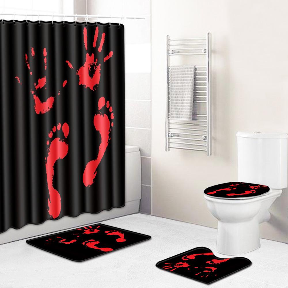 Halloween Blood Handprint Horror Bathroom Shower Curtain Four-Piece 3D Thriller Toilet Three-Piece Floor Mat Carpet