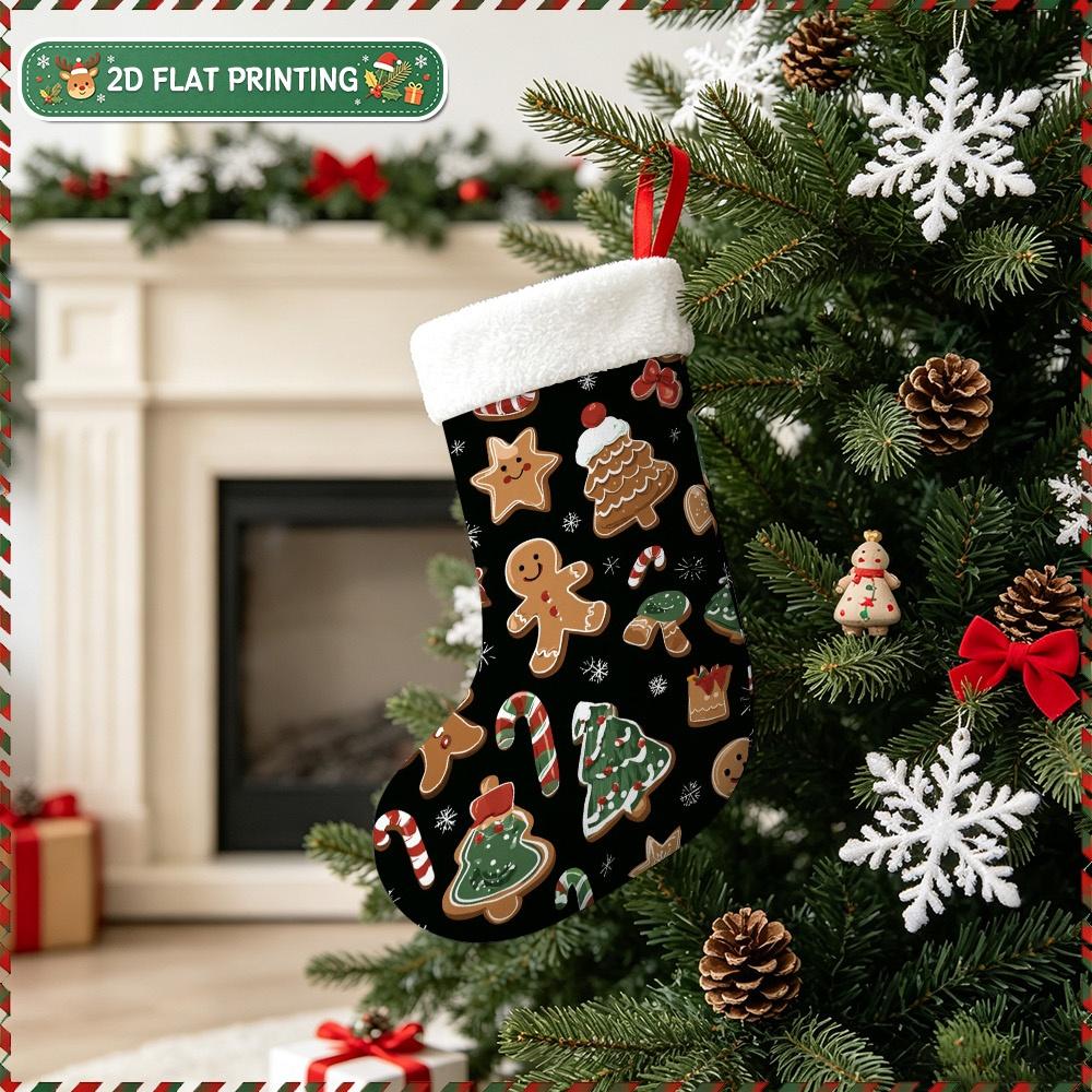 Christmas decoration fireplace hanging stocking 1pc 2D Flat Festive Christmas Stockings Christmas Gingerbread