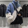 Men's Autumn/Winter Lambswool Color-Block Jacket - Trendy, Versatile, Loose Fit with Stand Collar