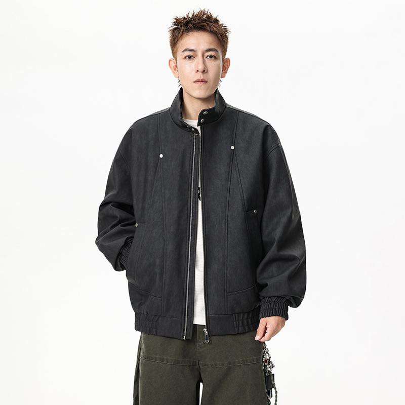 

Men s Beige Suede Trucker Jacket - Turn Down Collar Pocket Casual Streetwear Coat M чёрный