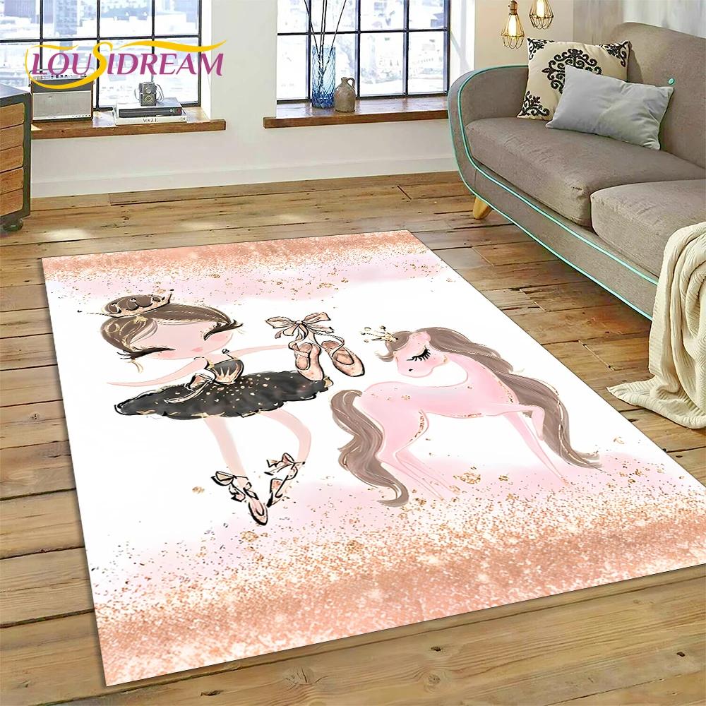 Alfombra Alfombra de Dibujos Animados de Hada Bailarina de Ballet de Ensueño Linda para Decoración de Sala de Estar Dormitorio, Decoración Antideslizante para Sofá Felpudo Niño