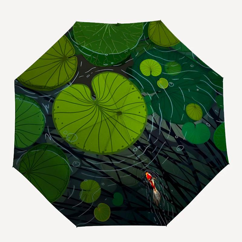 

1pc Lotus Pond Automatic Open/Close Leisure Umbrella with Windproof, Functional Design, 8-Rib Sturdy Canopy