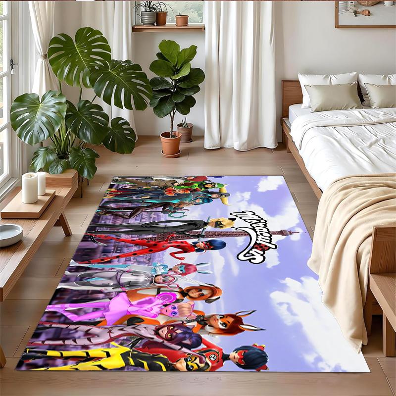 Rutschfester Kristall-Samt-Teppich, Teppich mit Miraculous Ladybug Design für Innenbereich Wohnzimmer Schlafzimmer Heimdekoration